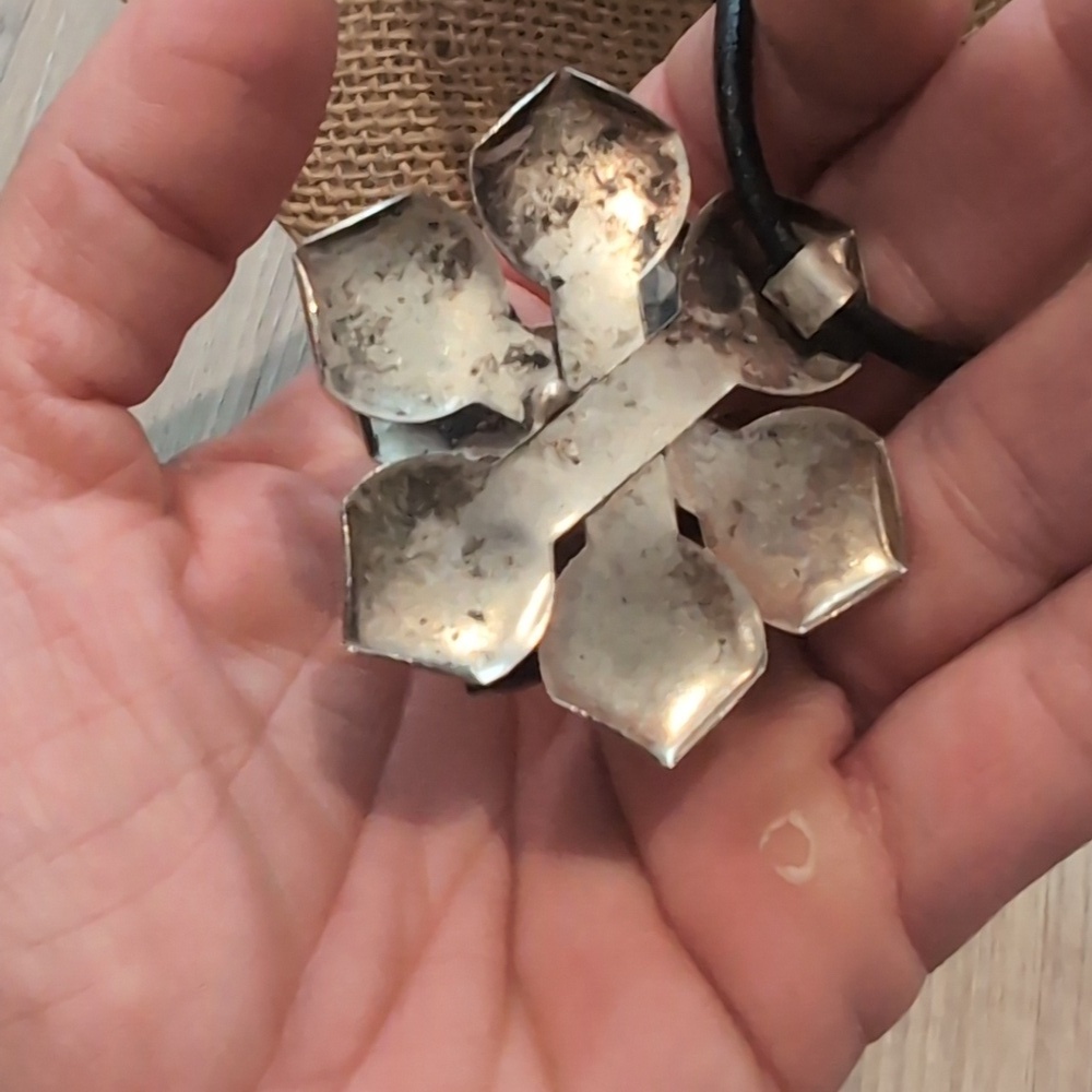 Silver Rose Pendant Necklace Black Cord - Picture 6 of 8